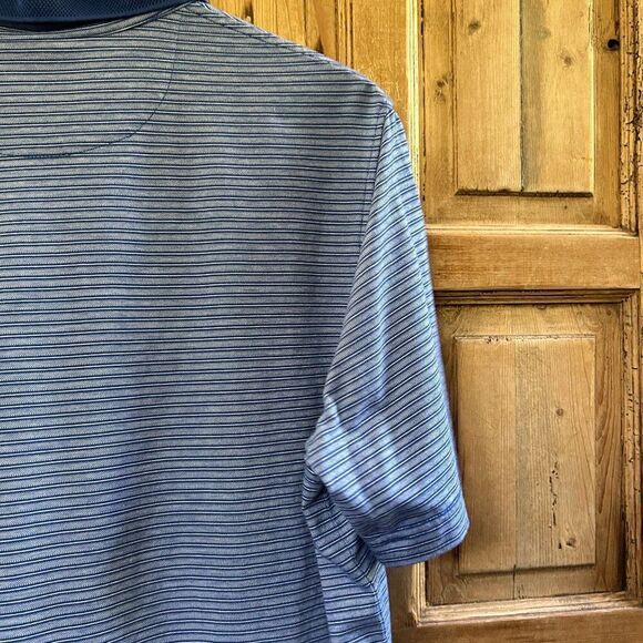 Hart Schaffner Marx Medium Short‎ Sleeve Polo Shirt Blue White Striped - Picture 6 of 6